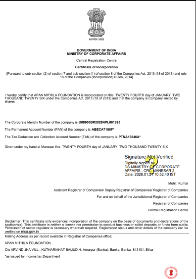 Incorporation Certificate